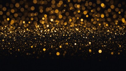 Gold shimmer glitter sparkling dots of bokeh lights circles spots on black background