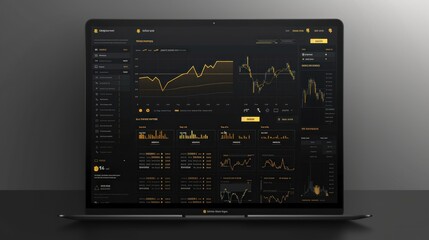 elegant black and gold themed website landing page tailored for a stock trading firm, showcasing advanced stock market technologies and stylish graphics that appeal to professional investors