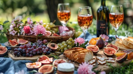 Naklejka premium Summer Picnic with Wine and Figs