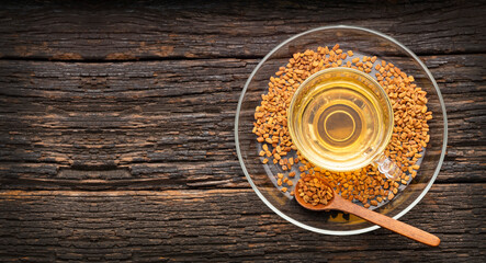 Hot tea from aromatic and organic fenugreek seeds - Trigonella foenum - graecum