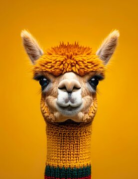 Retrato comico de um fantoche de alpaca 