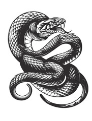 A snake with its mouth open and its tongue hanging out. The snake is black and white
