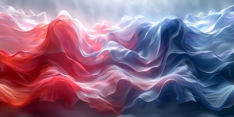 Obraz premium Fluid waves of red, pink, and blue, creating a dynamic and ethereal abstract design.