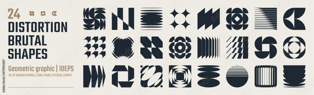 Poster postmodern abstract geometric graphic elements, refraction and distortion glass effect various form,