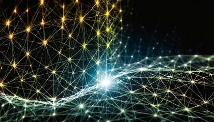 Fototapeta premium 網目状の電撃が黒い空間に広がり光輝く、幻想的でスタイリッシュに表現 Generated by AI