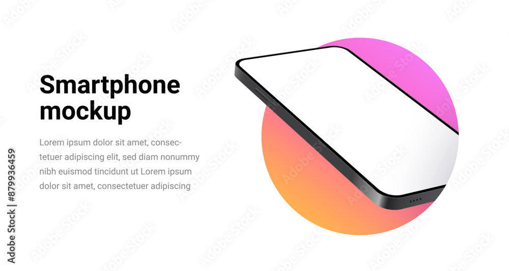 Poster phone mockup isolate 3d vector screen device template. cellphone app mock up realistic telephone bac