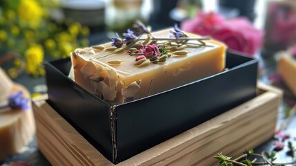 Homemade soap in black box