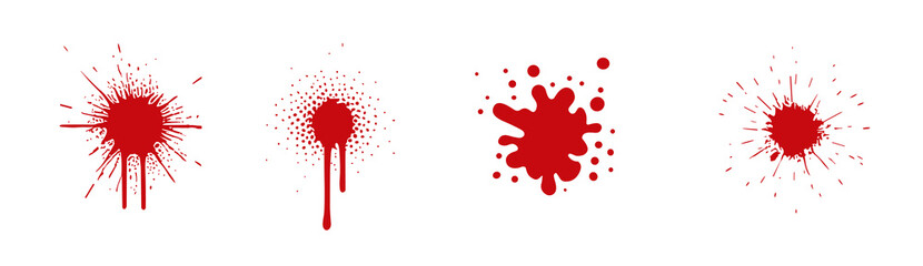 Blood red splash design stain. Bloodstain drop red splatter paint vector blob icon.