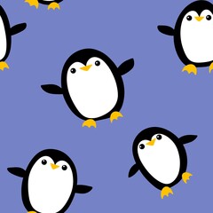 Cartoon festive animals seamless birthday decor and penguin pattern