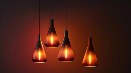 Fototapeta premium Modern hanging and wall lamps for homes and offices, with realistic lighting, isolated on a dark background.