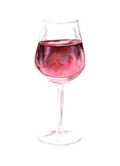 Wine glass. Watercolor illustration in pastel colors on white background. The drawing is hand drawn. Suitable for cards, invitations and textiles, scrapbooking.