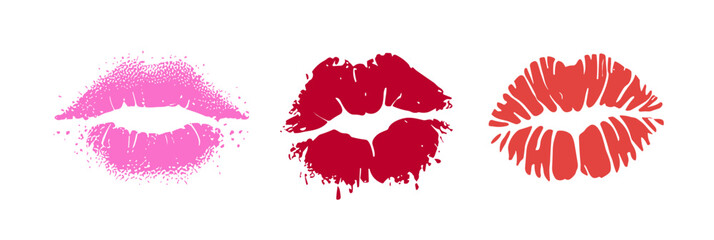 Lip kiss print mouth icon. Lipstick imprint makeup silhouette woman design illustration