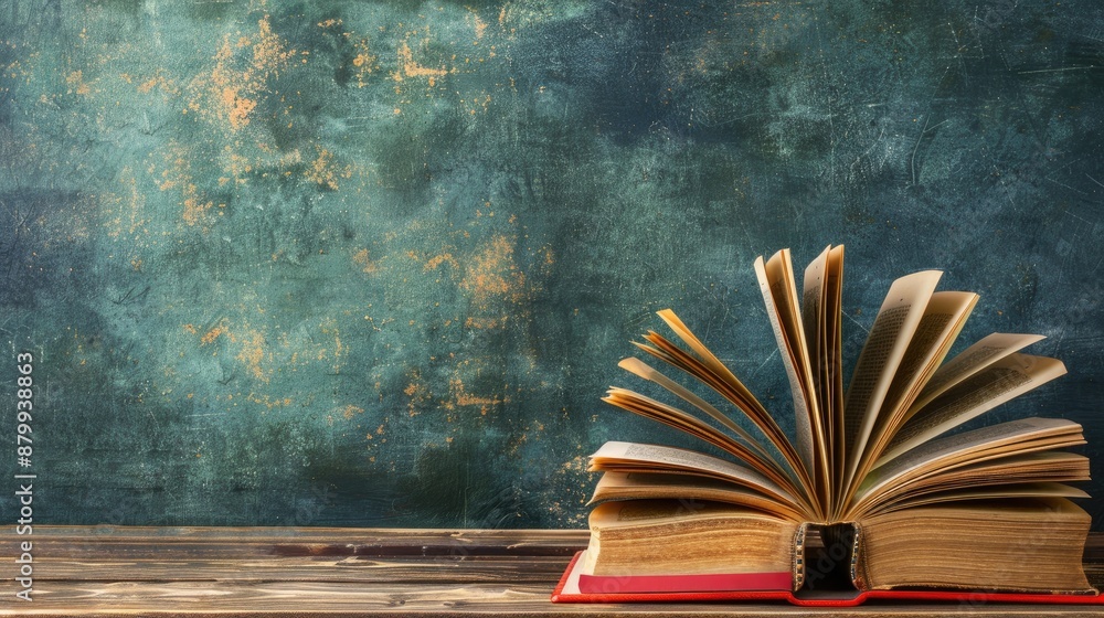 Poster stack of books with opened book space for text education and reading concept
