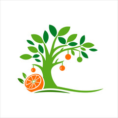 Orange tree with fruits silhouette design vector eps