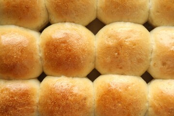 Many delicious dough balls as background, top view