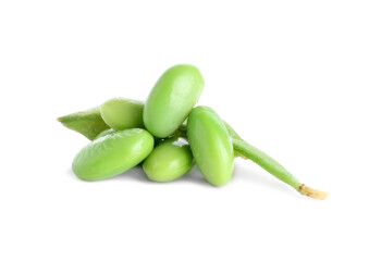 Raw green edamame pod with soybeans isolated on white
