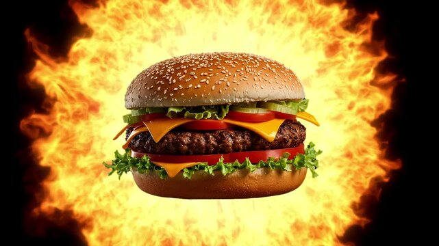 A juicy and delicious burger. Looped. You can use it as a background for the menu and price advertisement.