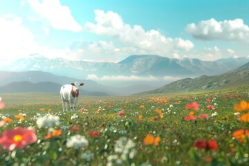 wildflowers on the sea in nature landscape. seamless looping time-lapse 4K video background. Beautiful simple AI generated image in 4K, unique.