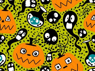 Halloween pumpkins seamless monsters pattern for wrapping paper and fabric