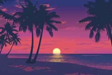 palm-tree-sunrise--silhouette-vector. Beautiful simple AI generated image in 4K, unique.