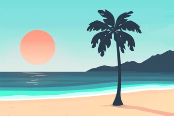 Fototapeta premium dark-palm-trees-silhouettes-on-colorful-tropical. Beautiful simple AI generated image in 4K, unique.