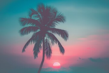 Obraz premium palm-tree-sunrise--silhouette-vector. Beautiful simple AI generated image in 4K, unique.
