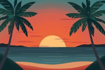 Obraz premium palm-tree-sunrise--silhouette-vector. Beautiful simple AI generated image in 4K, unique.