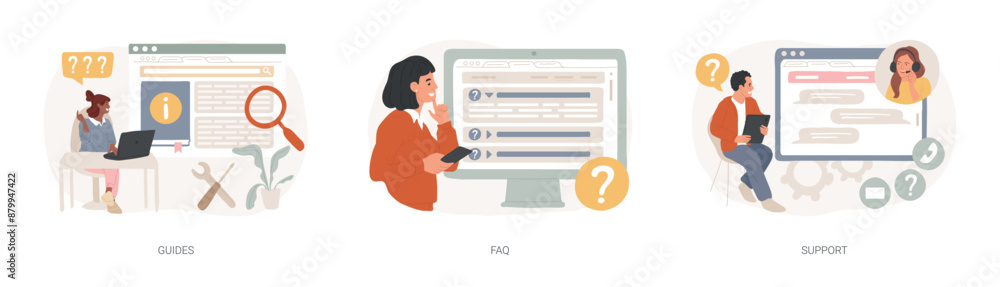 Poster website menu bar isolated concept vector illustration set.