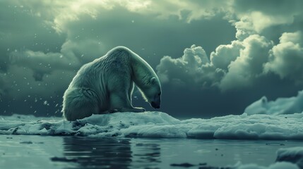 Fototapeta premium A polar bear stranded on a shrinking ice floe