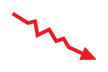 Red arrow going down stock icon on white background. Bankruptcy, financial market crash icon for your web site design, logo, app, UI. graph chart down trend symbol.chart going down sign.