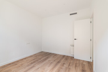 Room with wooden floors, white walls, minimalist style, for clean and bright aesthetic