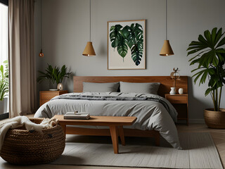 Stylish Bedroom Interior with Houseplants