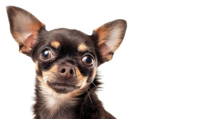 Humorous puppy chihuahua on white backdrop