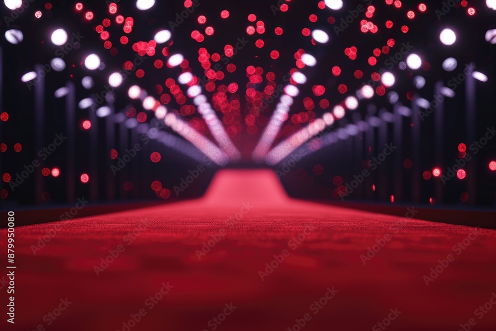 Poster A bright red carpet with colorful lights shining in the background