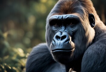 Naklejka premium hair bush face ape fur huge male gorilla zoo big king