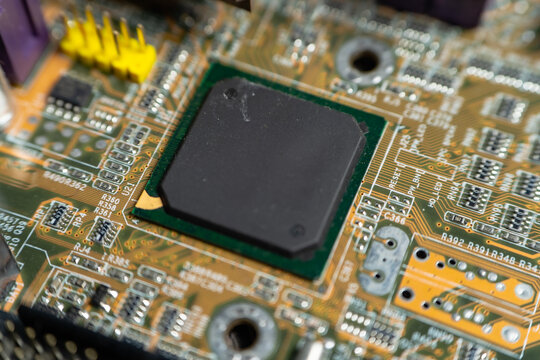 Closeup circuit board with electronic components