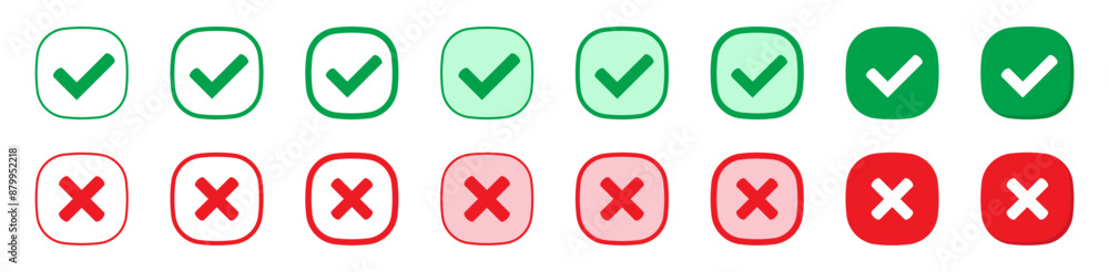 Aufkleber right or wrong icons. green tick and red cross checkmarks. yes or no symbol, approved or rejected ic