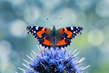 Obraz premium Extreme close-up of a ladybug crawling on a moss-covered rock.. Beautiful simple AI generated image in 4K, unique.