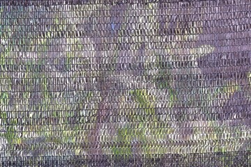 In Selective focus black Shading net in a grass house area for background backdrop 