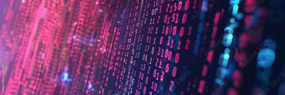 Poster a digital matrix with streaming lights and binary codes portrays data flow and technology advancemen