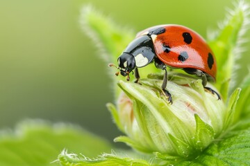 Two Ladybugs on Cherry Blossom Branches - Generative AI. Beautiful simple AI generated image in 4K, unique.