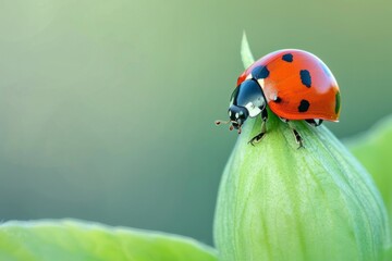 Fototapeta premium Close-up of a ladybug showing its bright colors and intricate patterns. Beautiful simple AI generated image in 4K, unique.