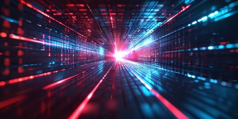 Obraz premium A vibrant depiction of futuristic data streams glowing in cyberspace, evoking high-tech communication.