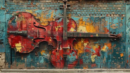 Cello Mural on Brick Wall