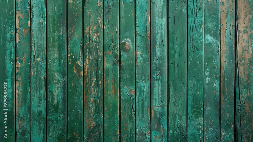 Poster Weathered green wooden panel with vertical stripes and room for text