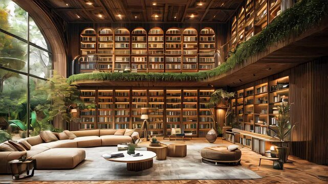 Library interior with rows of books. Selective focus