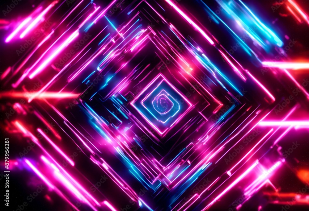 Aufkleber neon geometric background abstract three-dimensional linear triangle ultra line glow light
