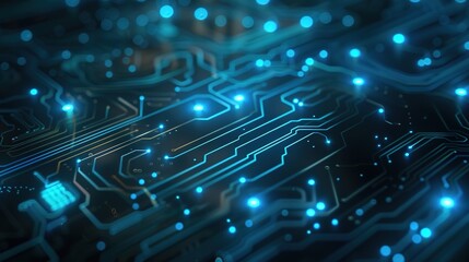 Futuristic Technology Concept with Glowing Circuit Board Patterns and Network Nodes