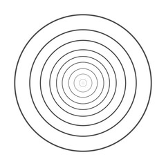 Concentric grey color circle elements with a white background. Circle spin target, Radio station signal, or Center minimal radial ripple line outline abstractionism.