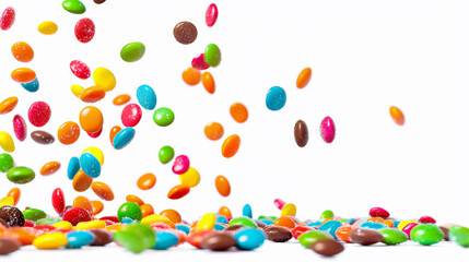 Falling chocolate candies background wallpaper room for text on right